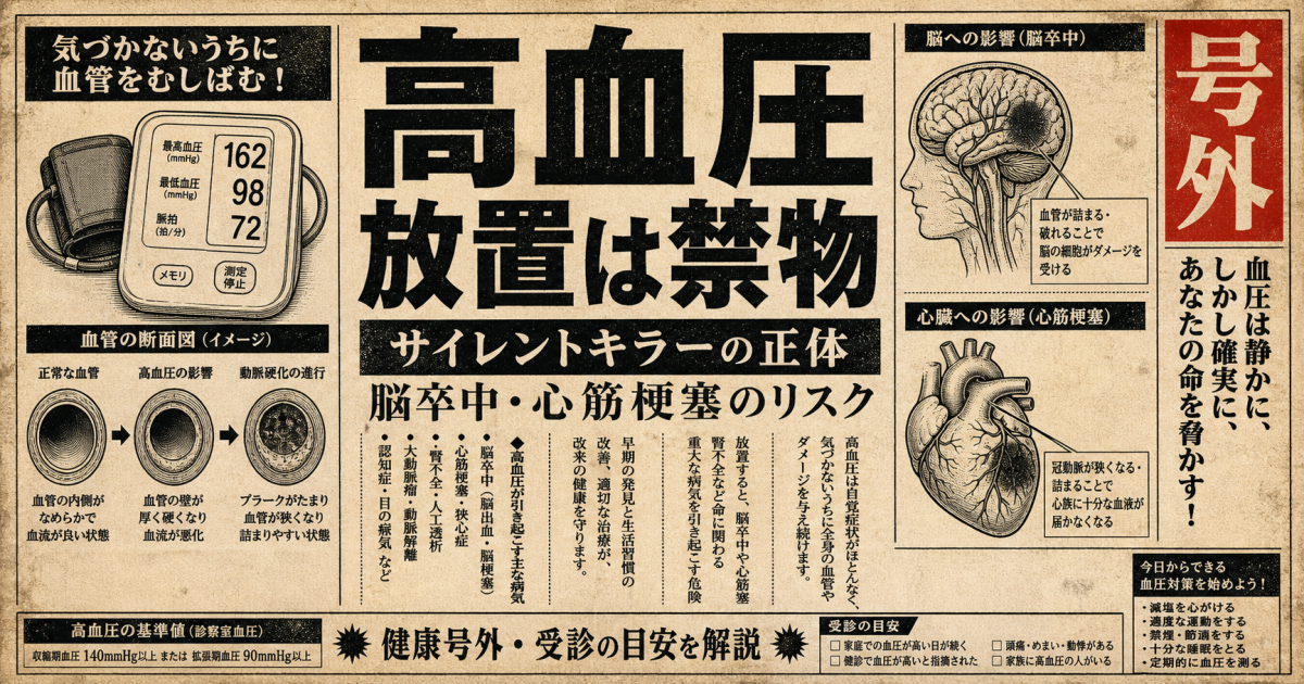 自覚症状なしは危険？高血圧放置による脳卒中・心筋梗塞リスクと受診目安
