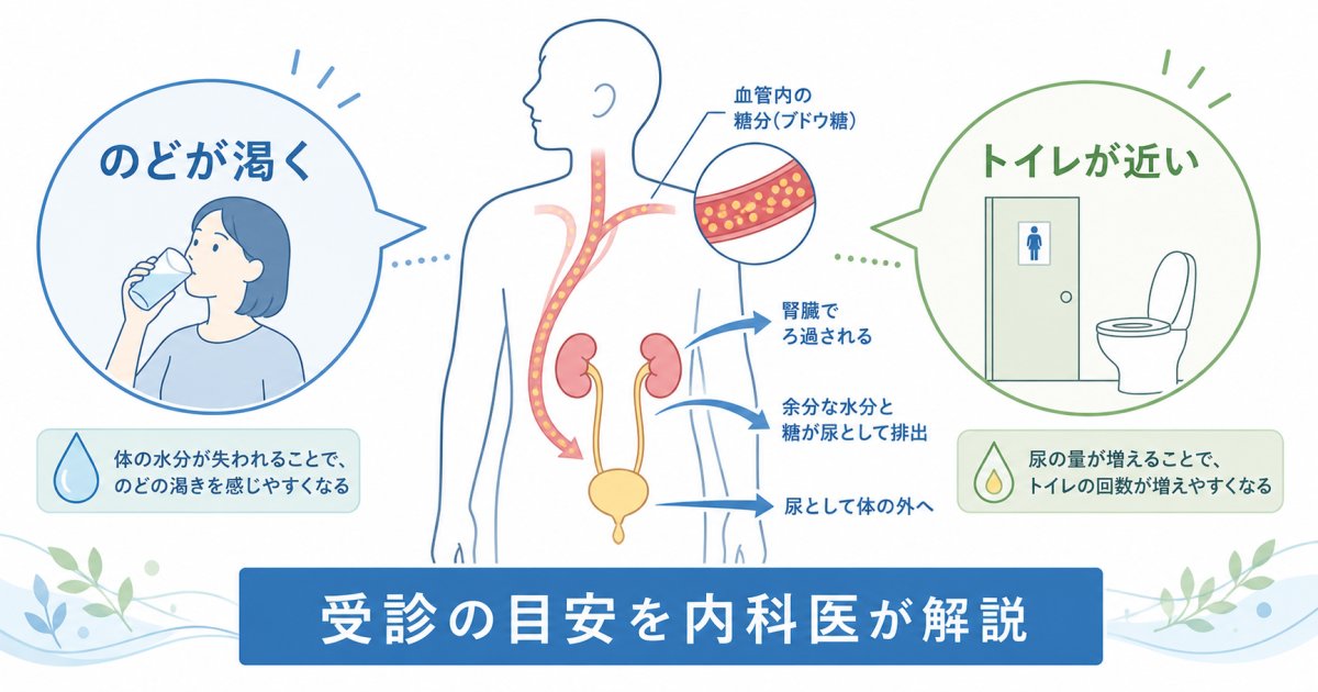 のどが渇く・トイレが近いのは糖尿病の初期症状？受診の目安を解説